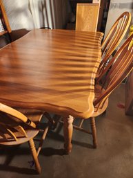 Rectangular Oak Dining Kitchen Table With Six Chair And Leaf, 59' X 41'