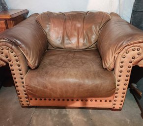 Oversized Brown Leather Sofa Chair, 47' X 42'