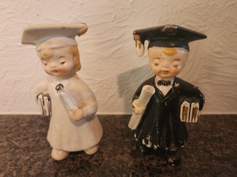 2 Vintage, Likely 1950's Graduate Porcelain Children Figurines, Japan