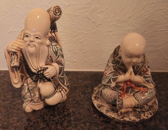 2 Figurines - Confucius, Chinese, Vintage, Decor