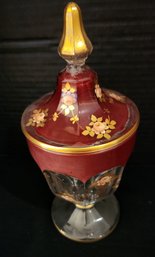 Westmoreland Glass Ruby Hand Painted Compote, Lid, Lidded, Pedestal, Vintage