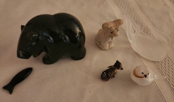 Stone Carved Bear With Fish, Miniature Animals