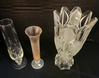3 Crystal Glass Vases, Bud