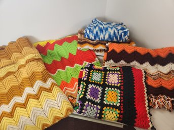 6 Vintage Crocheted Afghans, Blankets, Throws