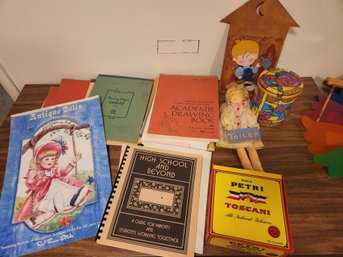 Vintage Doll Coloring Book, Cigar Box, Hand Painted Decor, Sketch Pads-some With Sketches