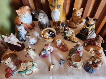 Large Collection Of Cats: All Materials & Makers - Ceramic, Resin, Crystal, Glass - Some Vintage, Music Box