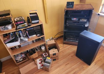 Huge Electronics Lot: Sherwood Receiver, Technics CD Player, Fisher Cassette, Mitsubishi VCR, Sony DVD, Fisher
