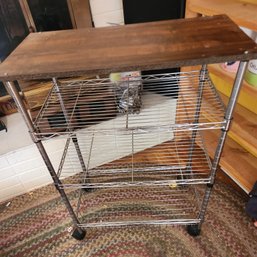 Rolling Wire Rack Counter, Shelf, Wood Top, Cart