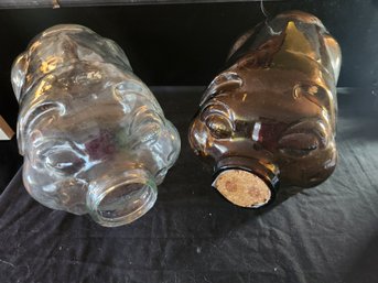 2 Giant Vintage Glass Pigs, Piggy Banks