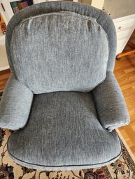 Reupholstered Soft Blue Accent Chair, Swivels 35' X 29' X 36'