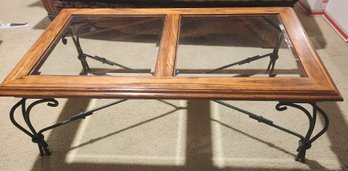 Glass Top, Wood, Metal Coffee Table