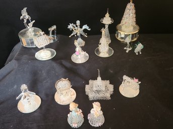 13 Spun Blown Glass Figurines, Christmas Tree, Carousel Horse, Some Gold Plated, Music Box, Seattle Needle