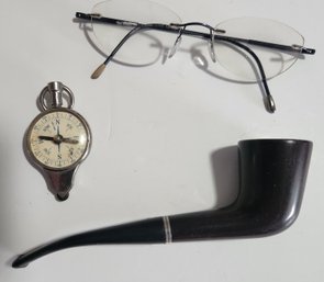 Vintage Pipe, Eyeglasses, Compass