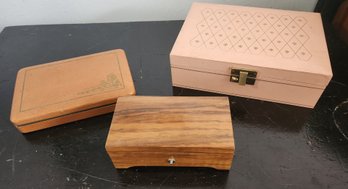 3 Vintage Jewelry Boxes, One Wooden Music Box