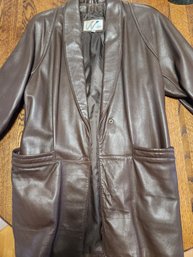 Women's Long Brown Leather Coat, Calf Length, Wilsons, XS, Extra Small