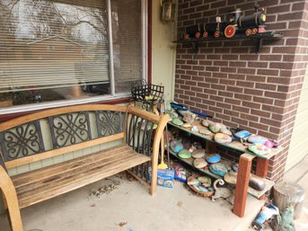 Park Bench, Metal/wood, Garden Decor, Painted Rocks, Train, Tools, Stand