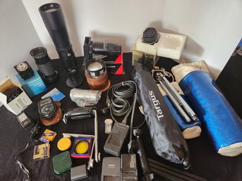 Large Lot Lenses, Photography Equipment, Many Vintage, Zoom, Light Meters, Bag, Lens
