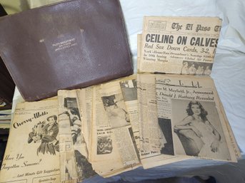 1940's Newspapers, Articles, Pages, & Leather Attach Portfolio Of Army Pilot