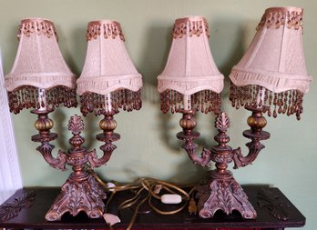 2  Lovely Art Nouveau Style Table Lamps, Shades, Lighting
