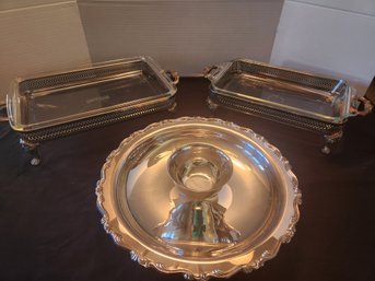 Oneida, Rogers Silver Plate Tray, Serving Pieces, Trays With Pyrex Inserts
