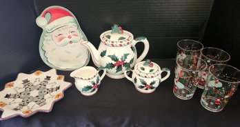 11 Pcs Christmas Holiday Tea Set, 4 Tumblers, Serving Plate