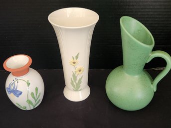 Haeger Pottery Pitcher, Lenox Porcelain Vase, Emerson Painted - 3 Vessels