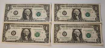 Four $1 Bills, 2003, Two Are Sequential Serial Numbers, Uncirculated, Paper Bill