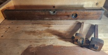 Antique Carpenter's Wood Wooden Level & Plumb Bob, Stanley Measuring, Tools, See All Pics