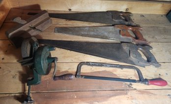 Vintage/antique Hand Tools: Saws, Whetstone, Miter Box, Wood