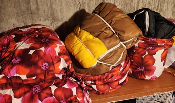 2 Sleeping Bags With Homemade Drawstring Bags & Matching Pillows