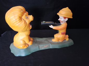 Sir Reginald Mascon Toy Co. Lion Tamer Vintage Plastic Action Coin Bank - Tested, Toy