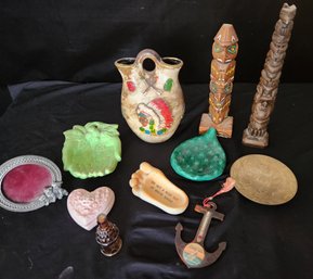 Wedding Vase, Ceramic, Totem Poles, Enesco Frame, Cactus, Brass Dish, Collectible