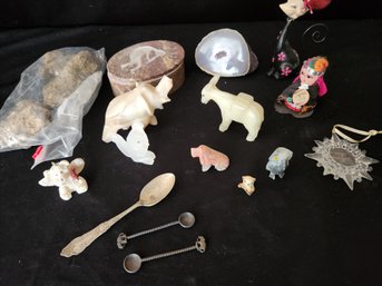 Onyx Animals, Silverplate Spoons, Iron Pyrite, 'fool's Gold', Chilean Doll, Disney Ornament