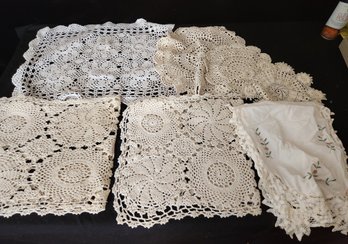 7 Assorted Handmade Crocheted Lace Doilies, 2 Runners, Doily