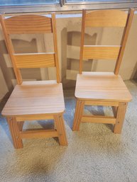 2 Wood Children's High Back Chairs, Pine, 12' To Seat, 25' H