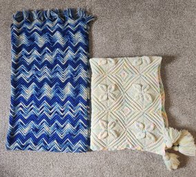2 Homemade Vintage Afghans, Crochet Needle Arts, Crafts - Baby Blanket