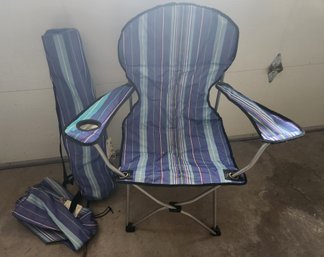 2 Folding Travel Camping Chairs, Cup Holders, VG Condition