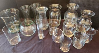 16 Clear Vases - Variety Sizes, Shapes, Decor