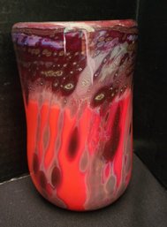 1979 Red Slag Hand Blown Glass Vase, Signed By Artist, Art, Decor