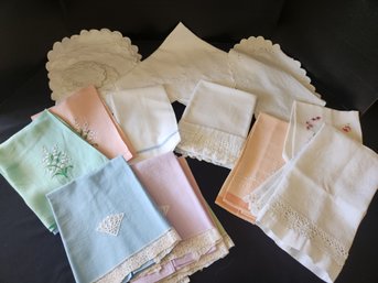 25 Pcs. Vintage Embroidered Placemats, Doilies, Runner, Napkins