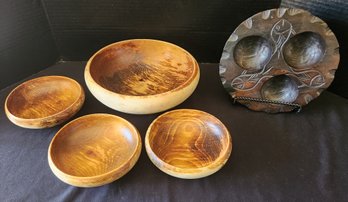 Wooden Salad Bowl Set, Carved Oyster Dish, Housewares, Serving