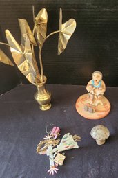 Brass Philo Plant From Philippines, Figurines, Decor
