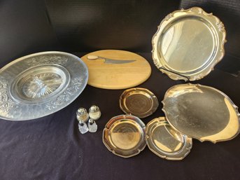 Silver Plate, Dansk Charcuterie/cheese Board, Aluminum Lazy Susan Divided Glass Insert, Dining, Serving