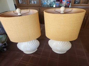 2 Darling Table Lamps, 19' Tall, Ceramic Base, Cloth/burlap Type Shade Covering, Lighting - Tested