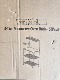 NIB 3 Tier Microwave Oven Rack - Silver Finish, Still In Box, Unopened
