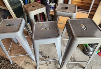 5 Metal Industrial Stools - 3 Are 30' Tall, 2 Are 27' Tall, Seating, Bar, Counter Top