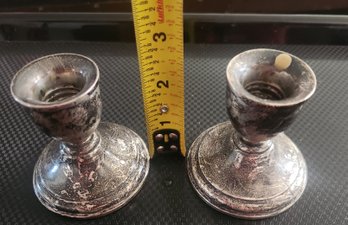 2 Silver Weighted Candle Holders, Vintage