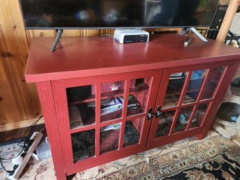 Red Painted Media Cabinet Stand, Glass Doors 48' X 20' X 30'