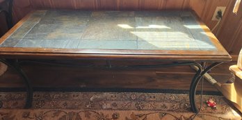 Slate Granite Paneled Top Coffee Table, Wood, Metal - Sturdy, Classy, VG Condition