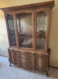 French Provincial Revival Style China Cabinet Hutch, Vintage Dining Storage, Louis XV